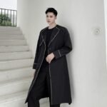 Fashion Long Black Duster Cardigan Black Windbreaker Mens Trench Coat