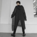 Fashion Gothic Cardigan Men's Long Loose Black Cardigan Chiffon Cardigan With Hooded