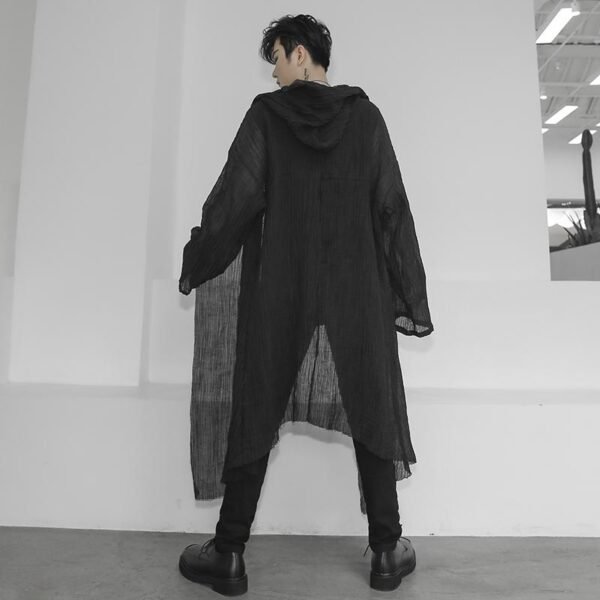 Fashion Gothic Cardigan Men's Long Loose Black Cardigan Chiffon Cardigan With Hooded