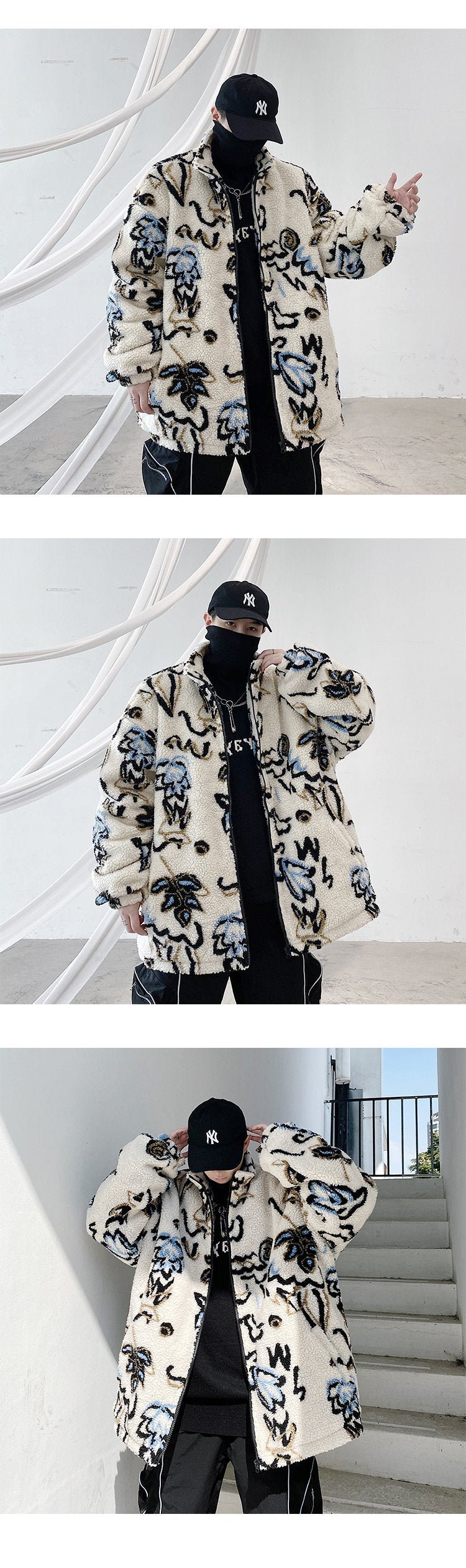 KK390 Personality Printed Lamb Wool Quilted Jacket