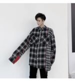KK1453 Plaid Colliding Color Design Men's Loose-sleeved Shirt