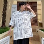 KK1656/P70 Letter Cashew Flower Printed Loose T-shirt