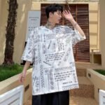 KK1656/P70 Letter Cashew Flower Printed Loose T-shirt