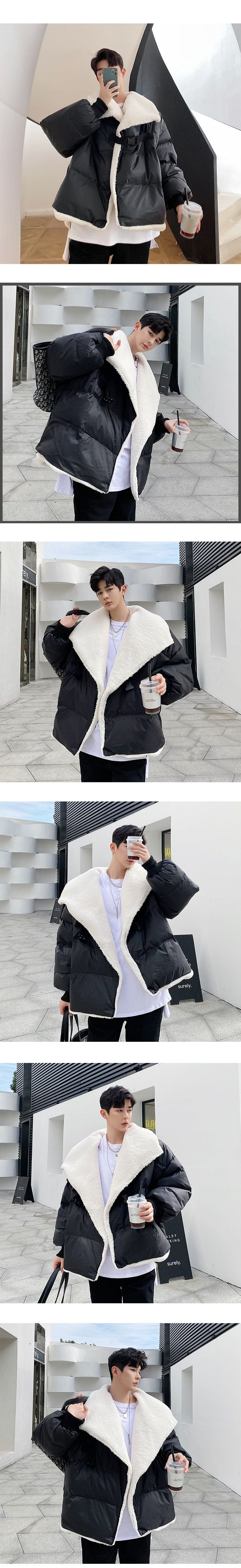 P155 Men's Korean Style Big Lapel Design Loose Bread Jacket Men