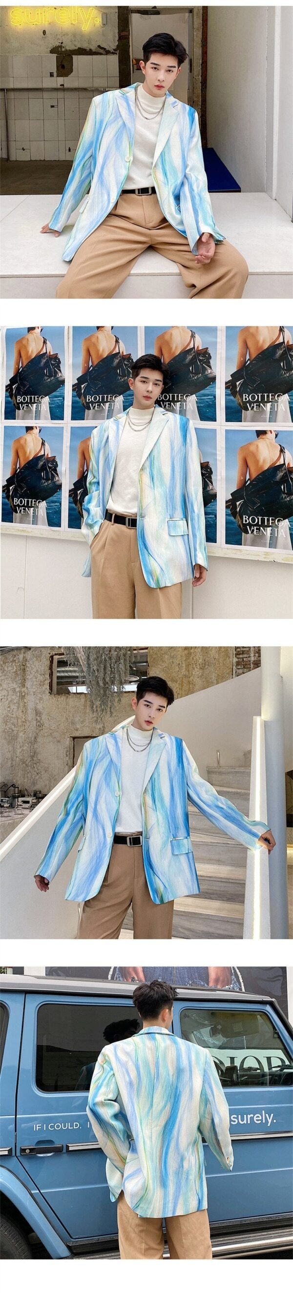 Retro Chinese Fashion Tie Dye Printing Casual Suit Autumn Blazers