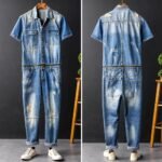 Hole-in-the-washer Outfit Jumpsuit Tightwear Couple's Small Footpants