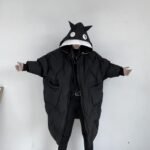 KK1300P210 Winter Contrast Color Double-hat Design Men's Loose Mid-length Cotton Coat