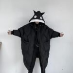 KK1300P210 Winter Contrast Color Double-hat Design Men's Loose Mid-length Cotton Coat