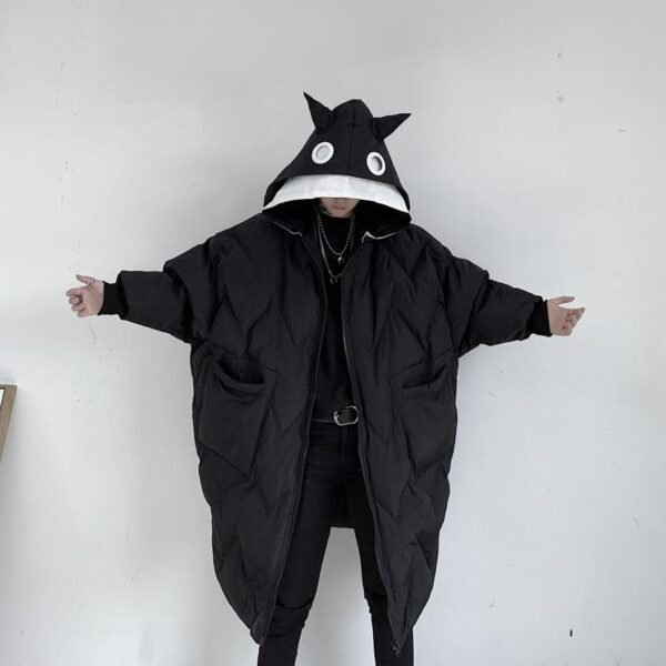 KK1300P210 Winter Contrast Color Double-hat Design Men's Loose Mid-length Cotton Coat