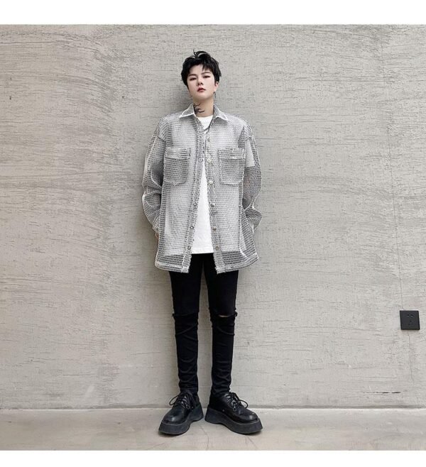 KK1662/P115 Mesh Hollow Edging Solid Color Loose Sunscreen Windbreaker Jacket