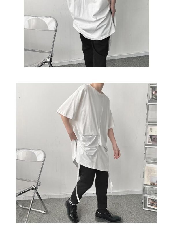 YM83 P45 Asymmetrical Round Neck Casual Solid Color T-shirt