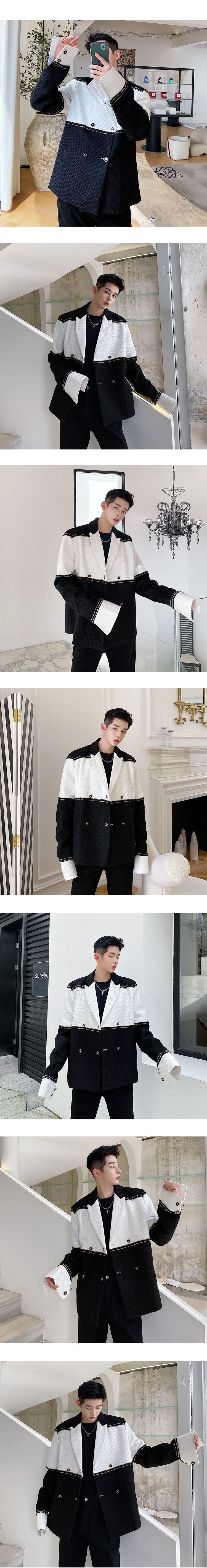 P135 Niche Fashion Stitching Small Fragrance Suit Jacket Men's Jacket Jacket