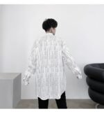 KK1452 Letter Printing Fixed Tie Design Men's Loose Long Sleeve Shirt