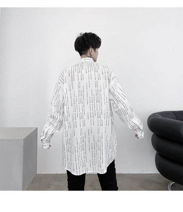 KK1452 Letter Printing Fixed Tie Design Men's Loose Long Sleeve Shirt