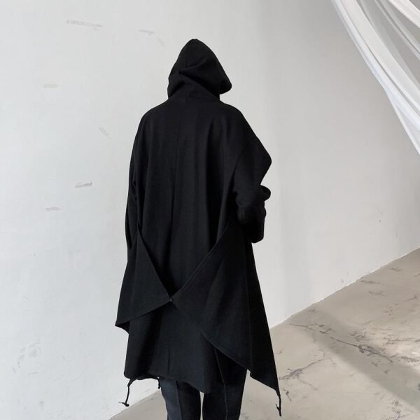 Yohji Yamamoto Dark Mysterious Hooded Cloak Long Black Trench Coat Windbreaker