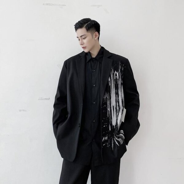 P115 Dark Pioneer Graffiti Print Personality Baggy Suit Jacket