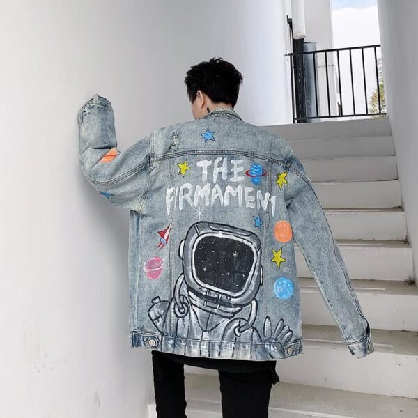 8034-P130 Washed and Old Hand-painted Cartoon Elements Denim Jacket