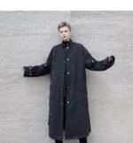 F419 New Men's Long Windbreaker Stand Collar Over The Knee Loose Trendy Casual Jacket