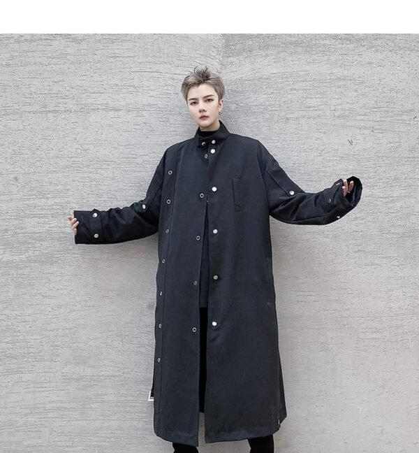 F419 New Men's Long Windbreaker Stand Collar Over The Knee Loose Trendy Casual Jacket