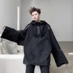 B251A-WY02-P155 Dark Oversize Loose Cape Hooded Windbreaker Jacket
