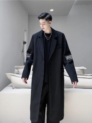 Aisa Fashion Long Trench Coat Black Windbreaker Plus Size Trench Coat