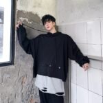 Yamamoto dark autumn rivet decorating bat sleeve cap hooded jeans men's head coat