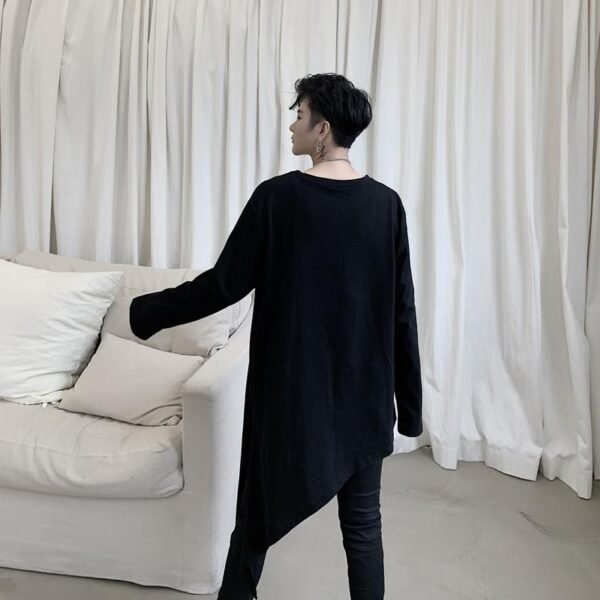 Spring Yamamoto Dark Irregular Hem Side Slit Men's Long Sleeve T-shirt