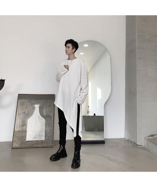 Spring Yamamoto Dark Irregular Hem Side Slit Men's Long Sleeve T-shirt