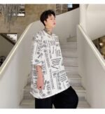KK1656/P70 Letter Cashew Flower Printed Loose T-shirt