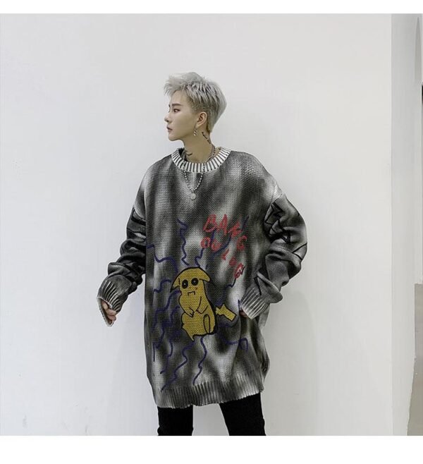 Kk1303p85 Autumn and Winter Pikachu Pattern Tie Dye Round Neck Men's Pullover Sweater