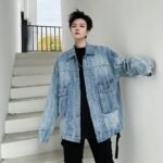 8038-P90 Big Pocket Striped Denim Jacket