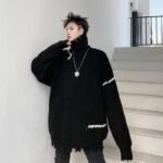 KK1570/P95 Winter Solid Color Hole High Neck Stitch Design Loose Thick Sweater