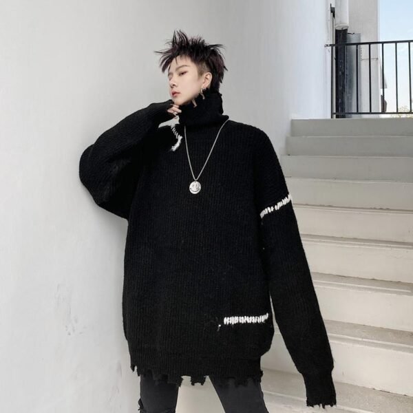 KK1570/P95 Winter Solid Color Hole High Neck Stitch Design Loose Thick Sweater