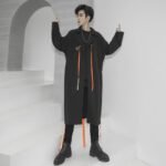 Streetwear Long Black Cardigan Windbreaker Jacket for Men