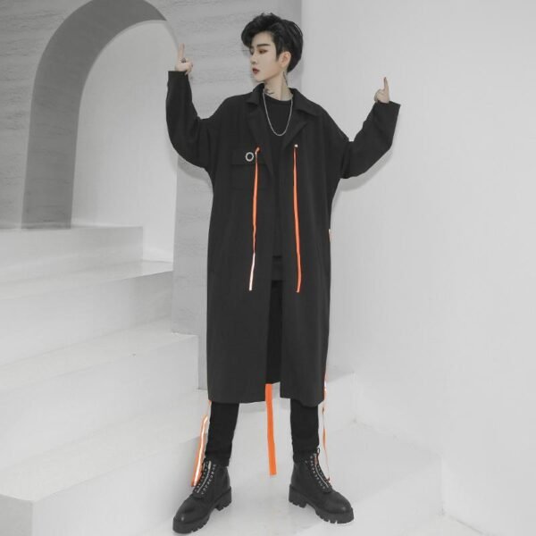 Streetwear Long Black Cardigan Windbreaker Jacket for Men