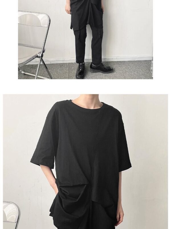 YM83 P45 Asymmetrical Round Neck Casual Solid Color T-shirt