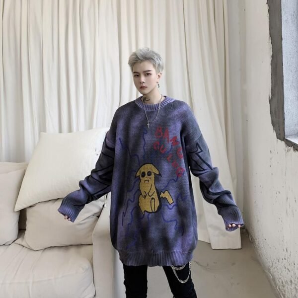 Kk1303p85 Autumn and Winter Pikachu Pattern Tie Dye Round Neck Men's Pullover Sweater