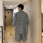 Houndstooth Shirt Shorts Two-piece Suit Men