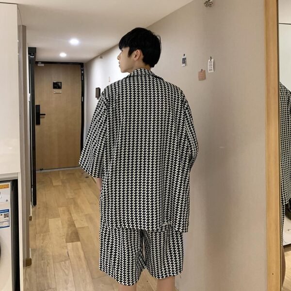 Houndstooth Shirt Shorts Two-piece Suit Men