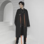 Streetwear Long Black Cardigan Windbreaker Jacket for Men