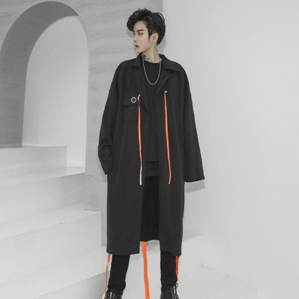 Streetwear Long Black Cardigan Windbreaker Jacket for Men