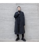 F419 New Men's Long Windbreaker Stand Collar Over The Knee Loose Trendy Casual Jacket