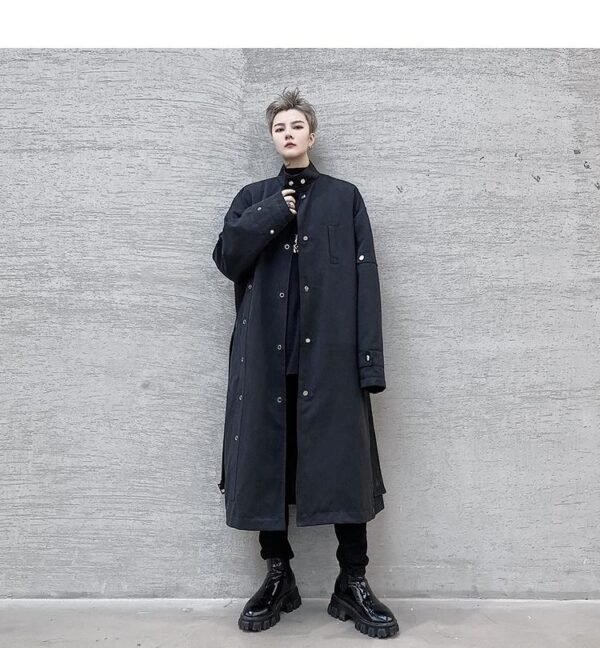 F419 New Men's Long Windbreaker Stand Collar Over The Knee Loose Trendy Casual Jacket