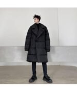 KK1572/P190 Winter Solid Color Dark Button Large Lapel Long Cotton Jacket