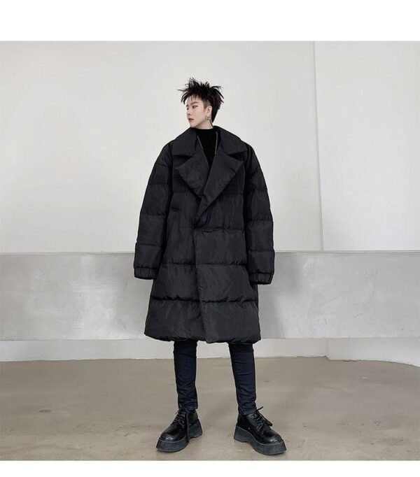 KK1572/P190 Winter Solid Color Dark Button Large Lapel Long Cotton Jacket