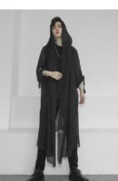 Fashion Gothic Cardigan Men's Long Loose Black Cardigan Chiffon Cardigan With Hooded