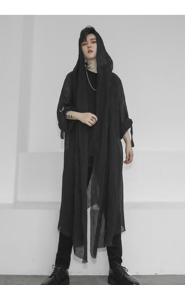 Fashion Gothic Cardigan Men's Long Loose Black Cardigan Chiffon Cardigan With Hooded