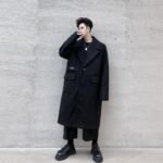 KK1534 Multi-pocket Label Lapel Loose Men's Mid-length Woolen Coat