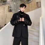 Vintage Men's Black Suit Casual Mens Outfits Leisure Suits