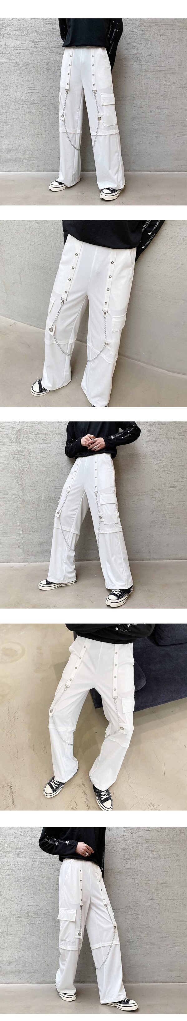 Trendy Outfits Loose Wide Leg Stereo Pocket Overalls Mens Goth Pants Chain Baggy Pants